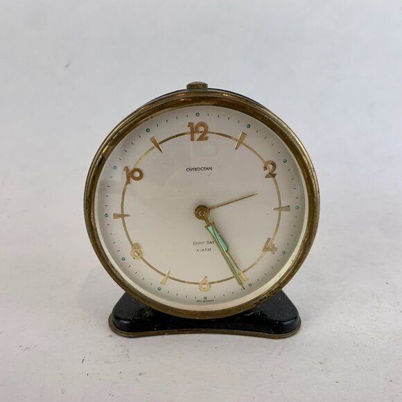 Vintage Overocean Eight Day Alarm Clock West Germany Brass - Picture 1 of 8